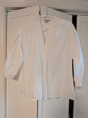 French Connection White Split-V Neck Peasant Blouse